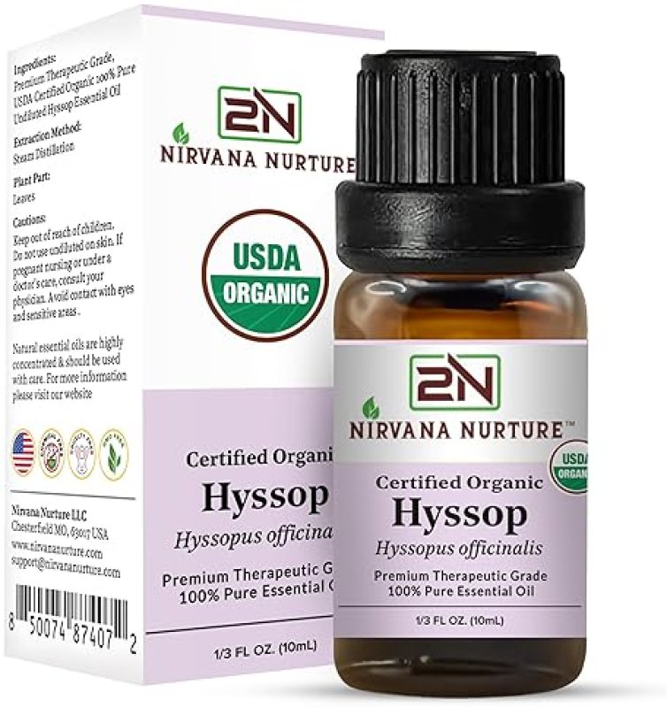 NIRVANA NURTURE USDA ORGANIC HYSSOP ESSENTIAL OIL 100 PURE, NATURAL, PREMIUM GRADE, UNDILUTED