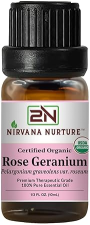 NIRVANA NURTURE USDA ORGANIC ROSE GERANIUM ESSENTIAL OIL - 100 PURE, NATURAL, PREMIUM GRADE, UNDILUTED