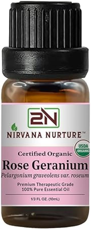 NIRVANA NURTURE USDA ORGANIC ROSE GERANIUM ESSENTIAL OIL - 100 PURE, NATURAL, PREMIUM GRADE, UNDILUTED