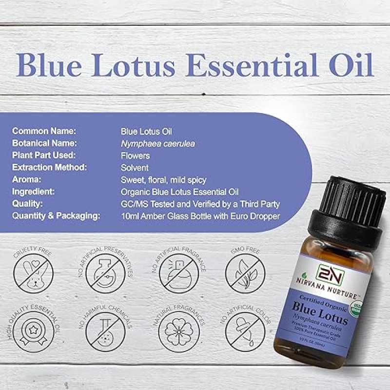 NIRVANA NURTURE BLUE LOTUS ESSENTIAL OIL USDA ORGANIC 100 PURE NATURAL PREMIUM UNDILUTED EXTRACT