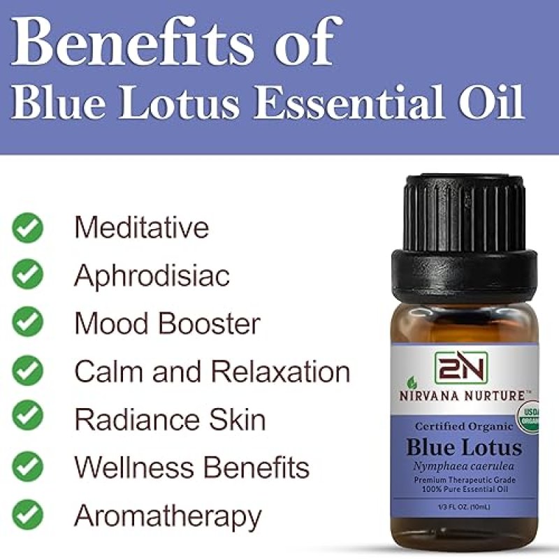 NIRVANA NURTURE BLUE LOTUS ESSENTIAL OIL USDA ORGANIC 100 PURE NATURAL PREMIUM UNDILUTED EXTRACT