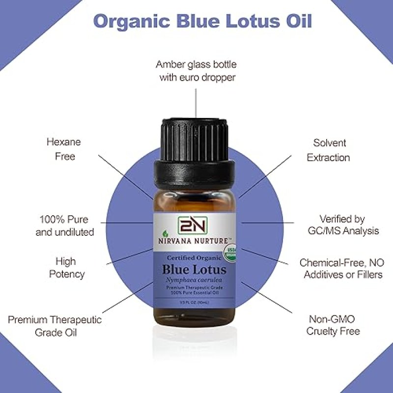 NIRVANA NURTURE BLUE LOTUS ESSENTIAL OIL USDA ORGANIC 100 PURE NATURAL PREMIUM UNDILUTED EXTRACT