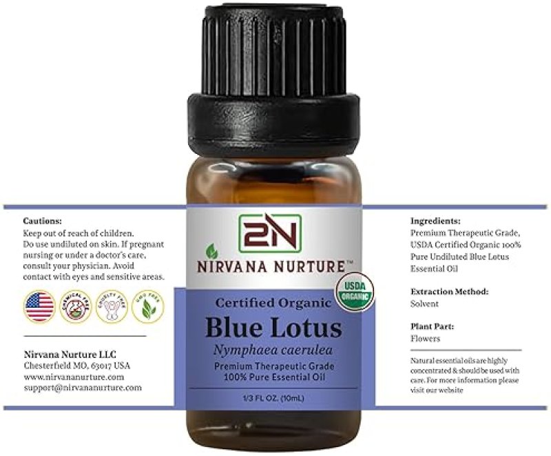 NIRVANA NURTURE BLUE LOTUS ESSENTIAL OIL USDA ORGANIC 100 PURE NATURAL PREMIUM UNDILUTED EXTRACT