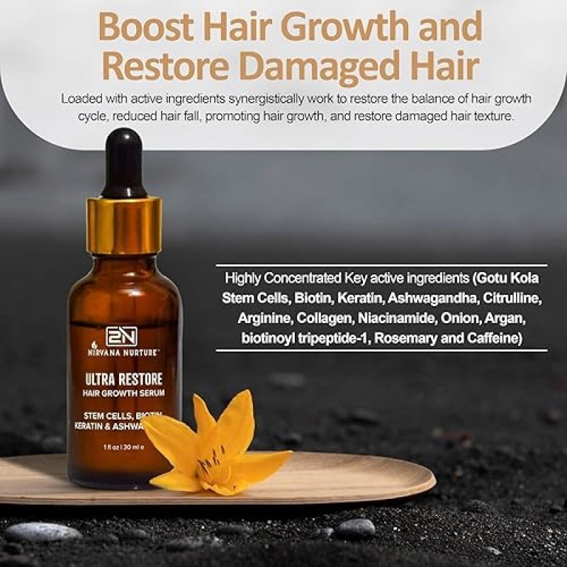 NIRVANA NURTURE ULTRA RESTORE HAIR GROWTH SERUM WITH STEM CELLS, BIOTIN ASHWAGANDHA FOR FULLER HAIR SCALP HEALTH
