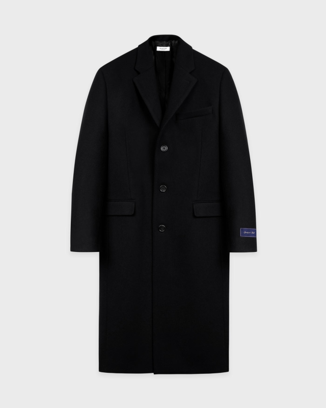 SPORTY&RICH SIGNATURE LOGO WOOL OVERCOAT - BLACK