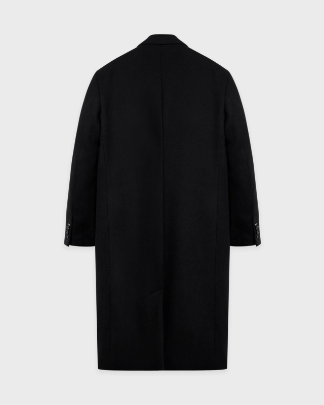 SPORTY&RICH SIGNATURE LOGO WOOL OVERCOAT - BLACK