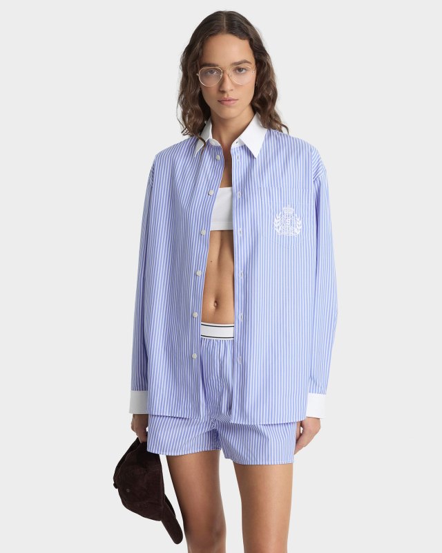 SPORTY&RICH NY CREST OVERSIZED SHIRT - NAVY STRIPE