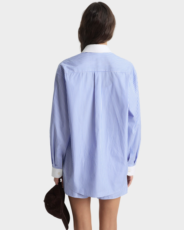 SPORTY&RICH NY CREST OVERSIZED SHIRT - NAVY STRIPE