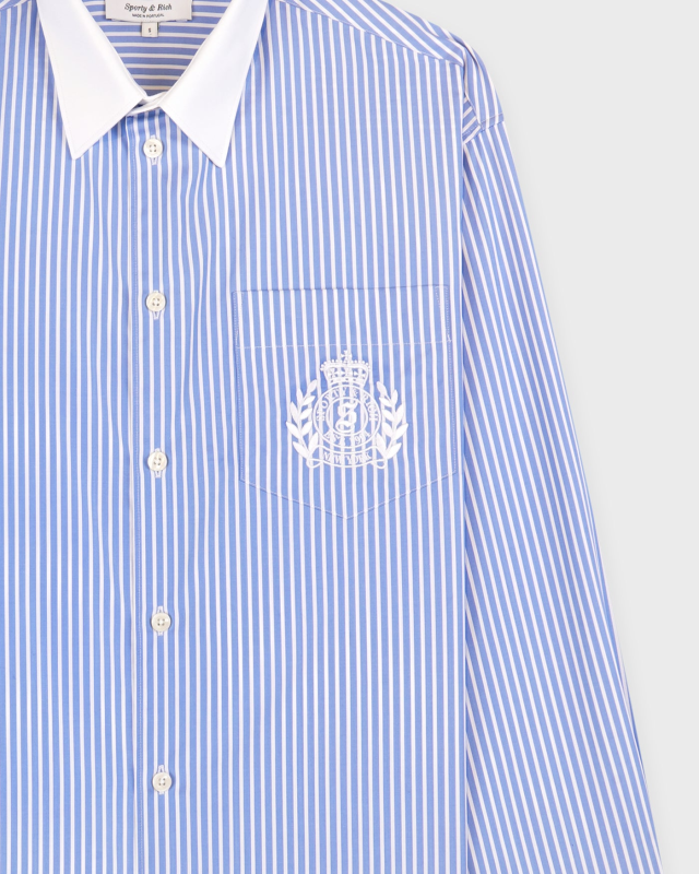 SPORTY&RICH NY CREST OVERSIZED SHIRT - NAVY STRIPE