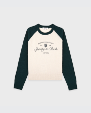 SPORTY&RICH SYRACUSE CASHMERE BASEBALL SWEATER - ECRU/FOREST