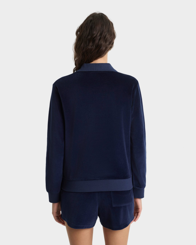 SPORTY&RICH CROWN TENNIS VELOUR POLO - NAVY/ECRU