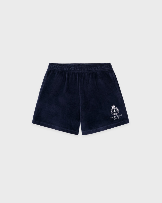SPORTY&RICH CROWN TENNIS VELOUR SHORT - NAVY/ECRU