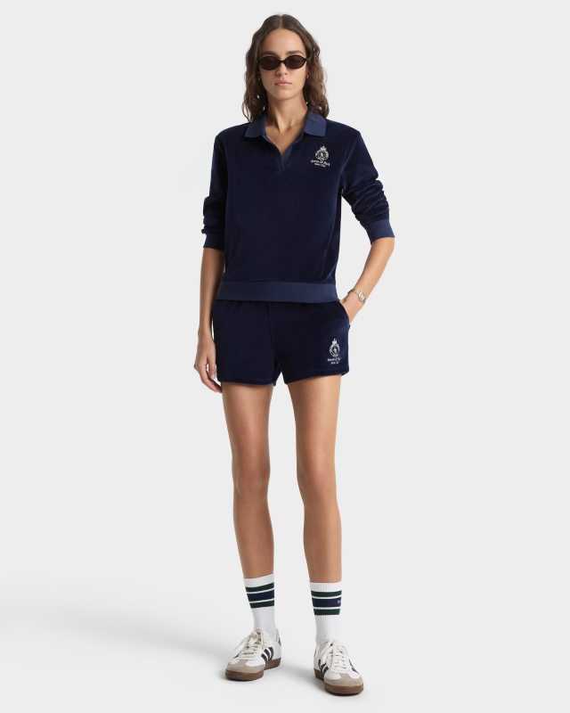 SPORTY&RICH CROWN TENNIS VELOUR SHORT - NAVY/ECRU