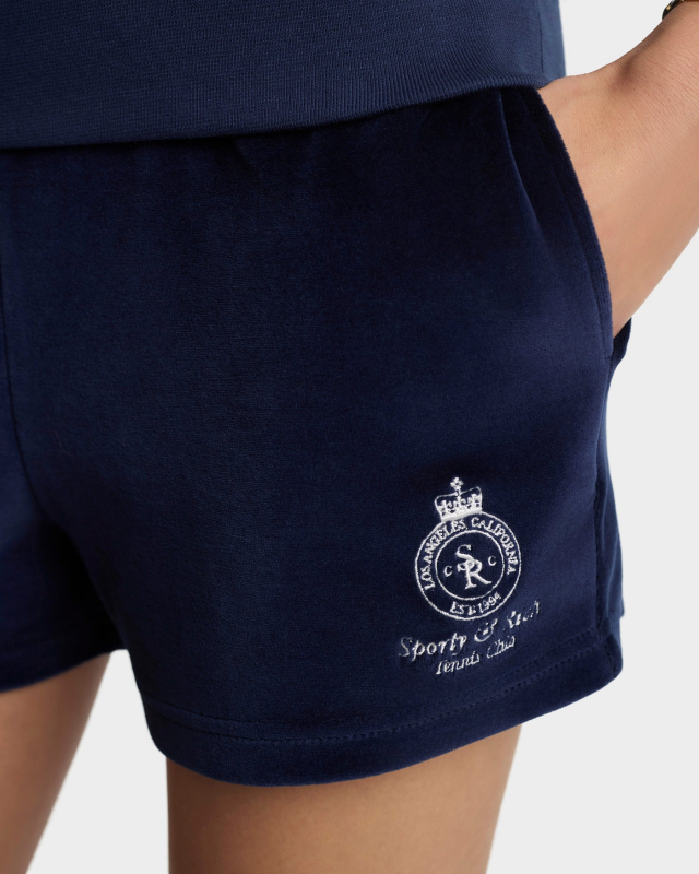 SPORTY&RICH CROWN TENNIS VELOUR SHORT - NAVY/ECRU
