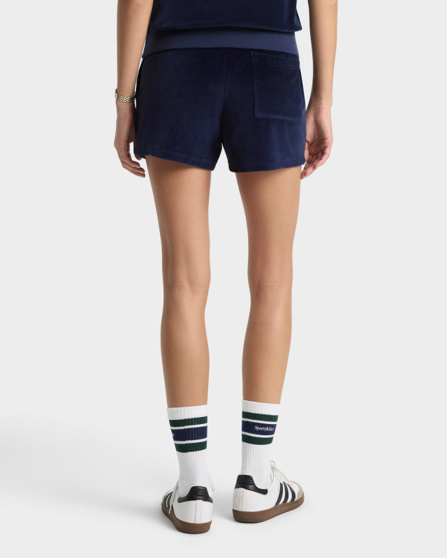 SPORTY&RICH CROWN TENNIS VELOUR SHORT - NAVY/ECRU