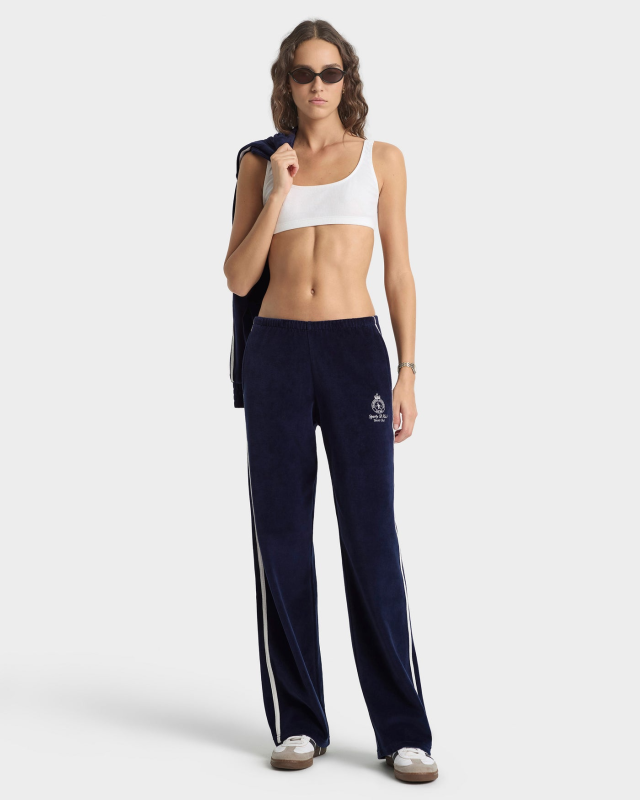SPORTY&RICH CROWN TENNIS VELOUR SWEATPANT - NAVY/ECRU