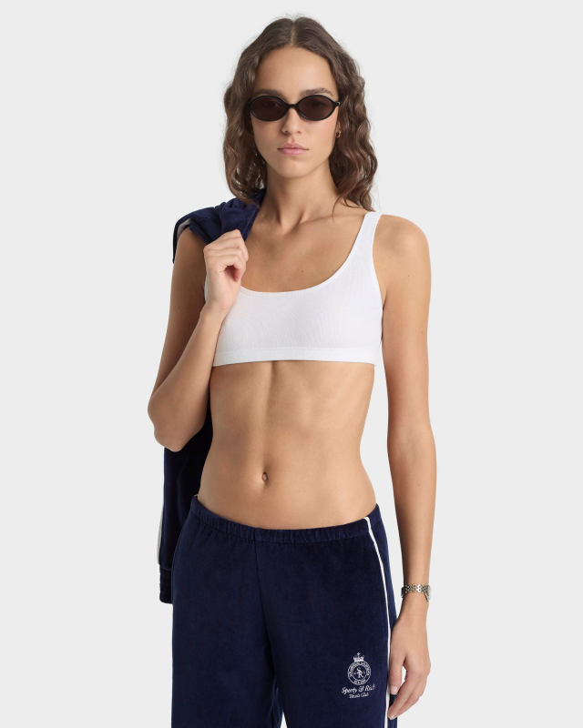 SPORTY&RICH CROWN TENNIS VELOUR SWEATPANT - NAVY/ECRU