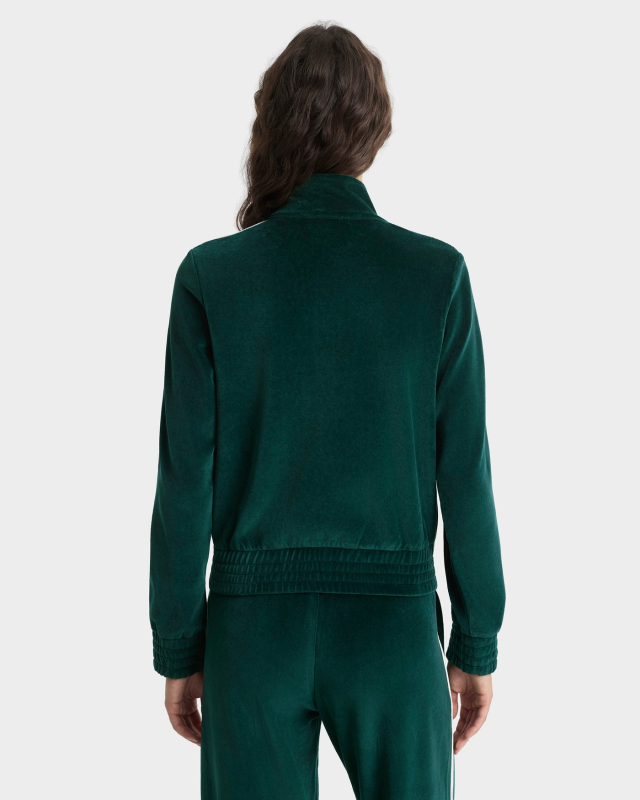 SPORTY&RICH CROWN TENNIS ELIO VELOUR TRACK JACKET - FOREST/ECRU