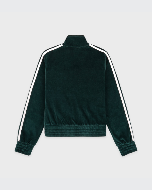 SPORTY&RICH CROWN TENNIS ELIO VELOUR TRACK JACKET - FOREST/ECRU