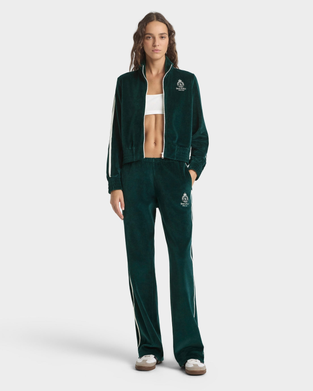 SPORTY&RICH CROWN TENNIS VELOUR SWEATPANT - FOREST/ECRU