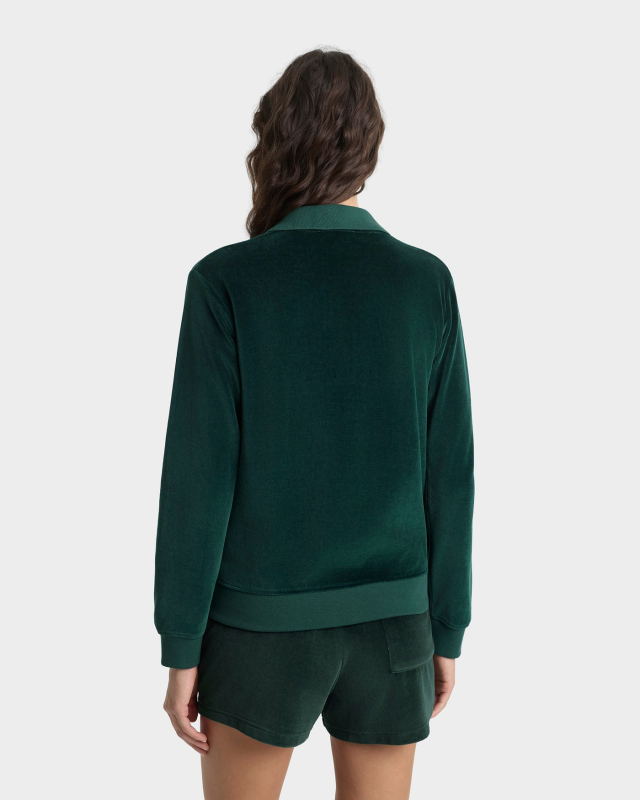 SPORTY&RICH CROWN TENNIS VELOUR POLO - FOREST/ECRU
