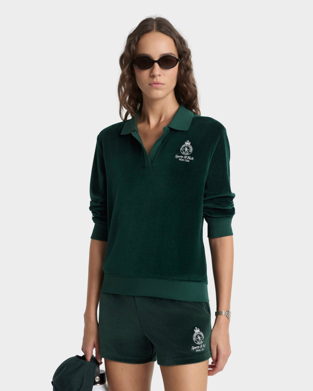 SPORTY&RICH CROWN TENNIS VELOUR SHORT - FOREST/ECRU