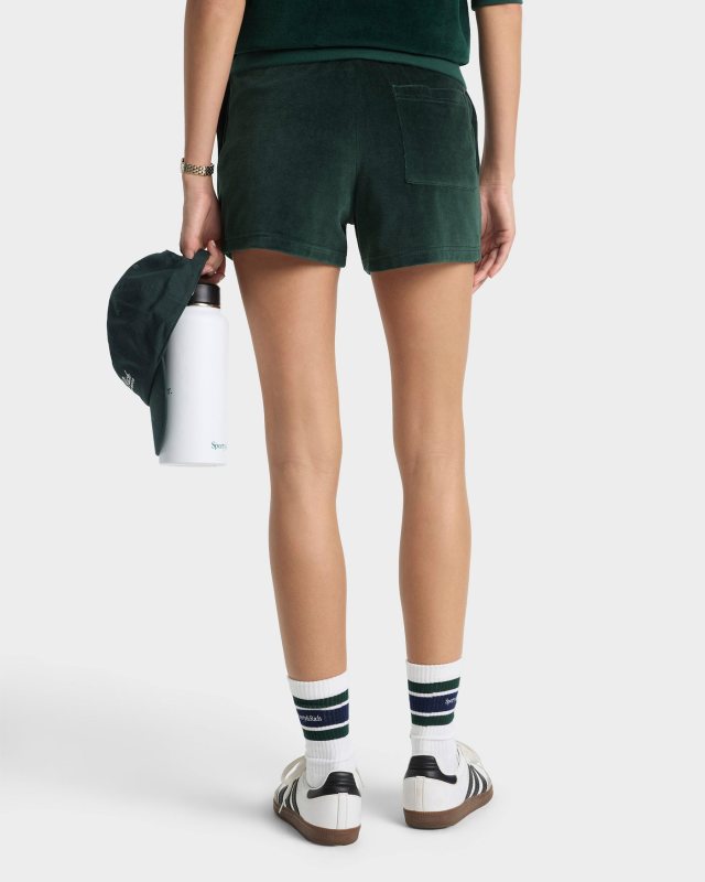 SPORTY&RICH CROWN TENNIS VELOUR SHORT - FOREST/ECRU