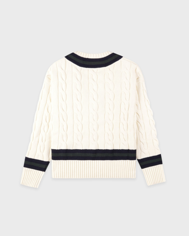 SPORTY&RICH SRC CABLEKNIT V-NECK SWEATER - ECRU/NAVY/FOREST