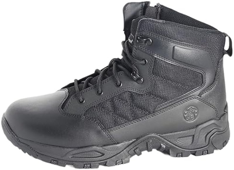 SMITH WESSON MENS SCOUT TACTICAL LEATHER COMBAT BOOTS WITH SIDE ZIPPER, 6-8 INCH