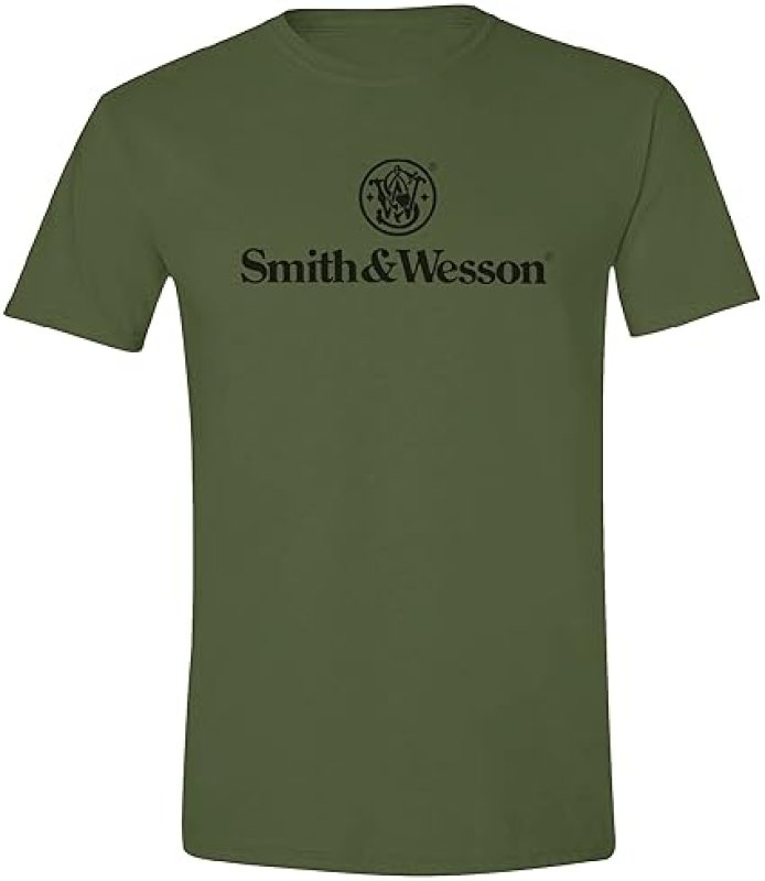 SMITH WESSON MENS SHORT SLEEVE CREW NECK T-SHIRT WITH CLASSIC STACKED LOGO GRAPHIC