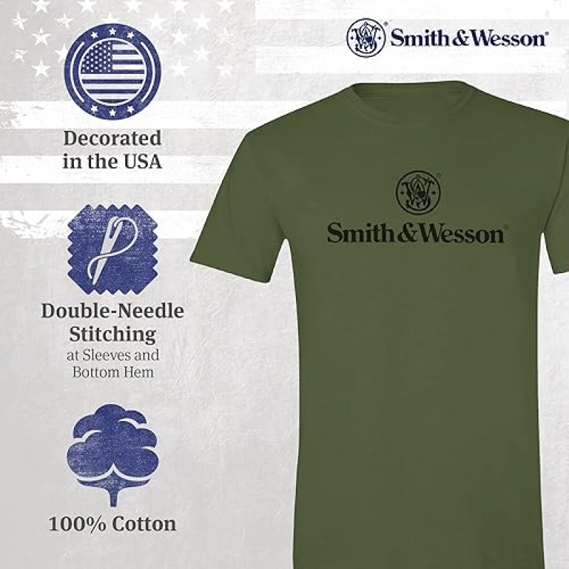 SMITH WESSON MENS SHORT SLEEVE CREW NECK T-SHIRT WITH CLASSIC STACKED LOGO GRAPHIC