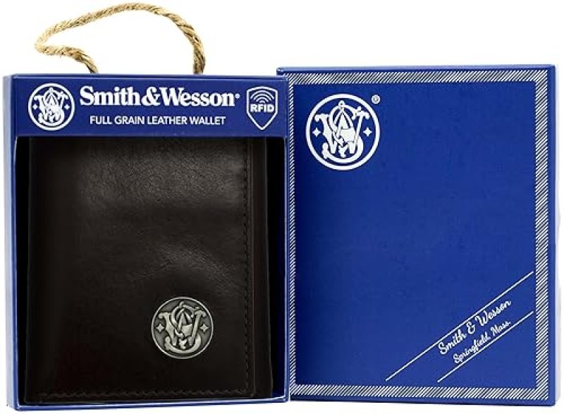SMITH WESSON HANDMADE 100 LEATHER TRIFOLD WALLET FOR MEN, BLACK BROWN, GIFT IDEA
