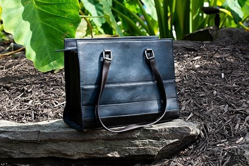 SMITH WESSON CONCEALED CARRY HANDBAG ELEGANT LEATHER PURSE WITH SECURE CCW COMPARTMENT, BLUE BROWN
