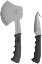 SMITH WESSON BULLSEYE HATCHET FIXED BLADE GUTHOOK KNIFE COMBO - STAINLESS STEEL, RUBBER HANDLE, OUTD