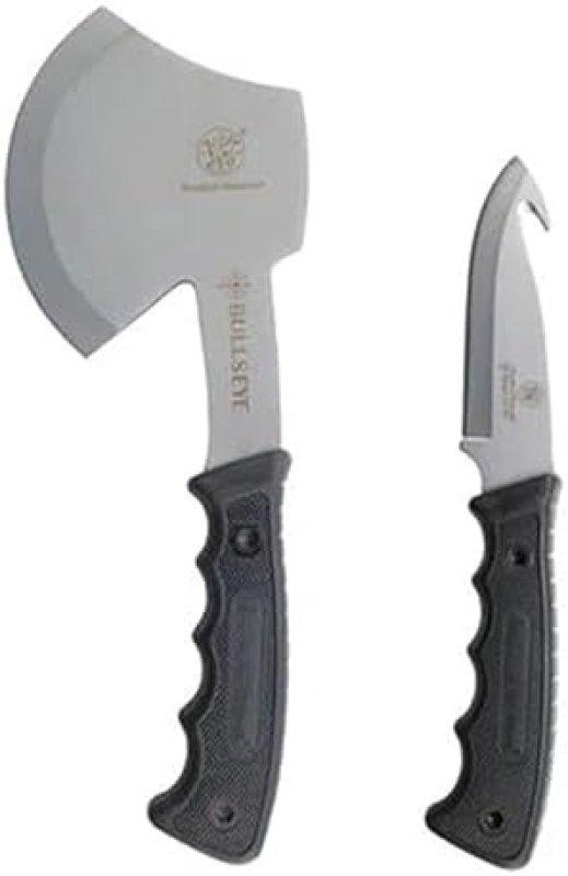 SMITH WESSON BULLSEYE HATCHET FIXED BLADE GUTHOOK KNIFE COMBO - STAINLESS STEEL, RUBBER HANDLE, OUTD