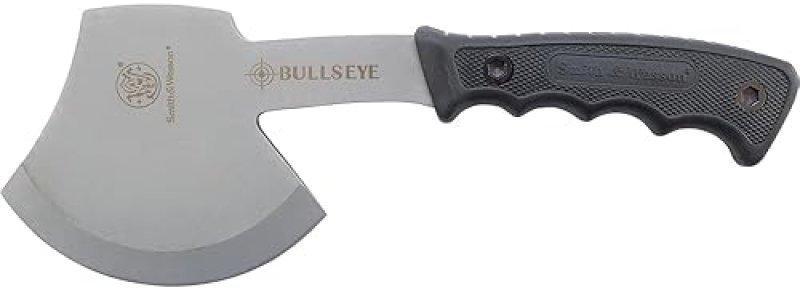 SMITH WESSON BULLSEYE HATCHET FIXED BLADE GUTHOOK KNIFE COMBO - STAINLESS STEEL, RUBBER HANDLE, OUTD