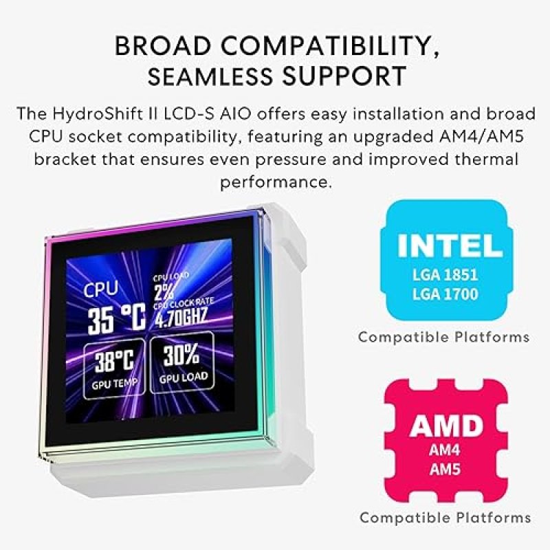 LIAN LI HYDROSHIFT II-S LCD 360MM LIQUID CPU COOLER WITH 3.4 IPS SCREEN, LOW-NOISE, WHITE