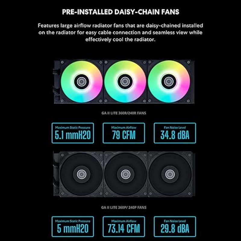 LIAN LI GALAHAD II LITE 240MM ARGB AIO LIQUID CPU COOLER LOW-NOISE QUICK INSTALL FANS
