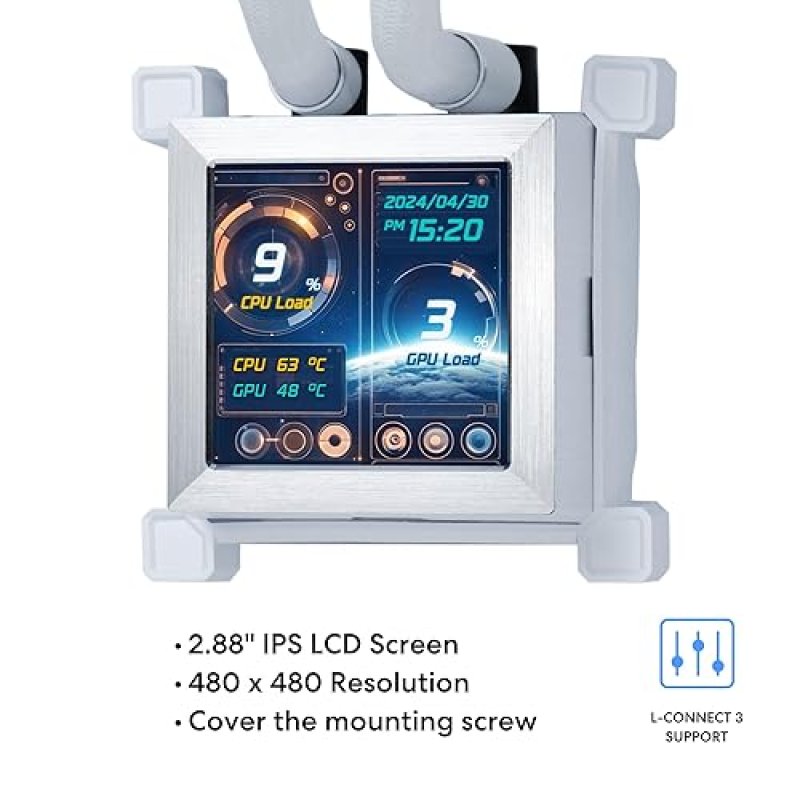 LIAN LI HYDROSHIFT LCD 360 LIQUID COOLER WHITE WITH 2.88 LCD, FLEXIBLE COOLANT PATHWAY