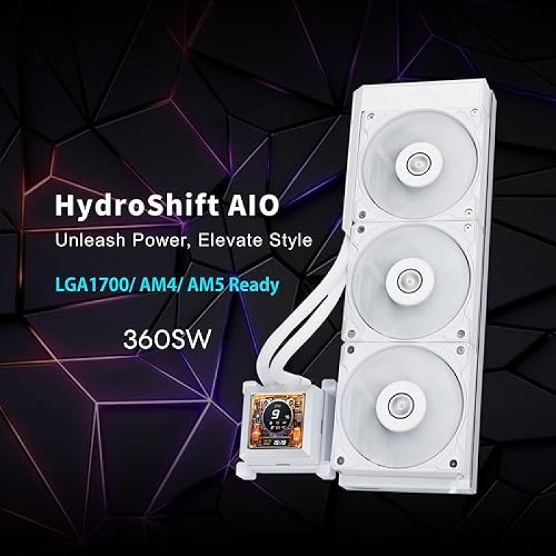 LIAN LI HYDROSHIFT 360 AIO LIQUID COOLER WITH 3X 28MM FANS, 2.88 LCD, LGA AM5 WHITE