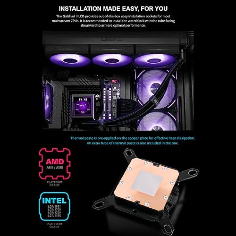 LIAN-LI GALAHAD II 360MM ARGB LCD CPU LIQUID COOLER COMPATIBLE WITH INTEL AMD SOCKETS BLACK