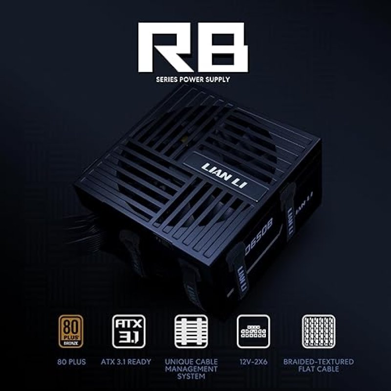 LIAN LI RB 650W 80 BRONZE ATX 3.1 PSU PCIE 5.1 LOW-NOISE FAN CABLE MANAGEMENT BLACK
