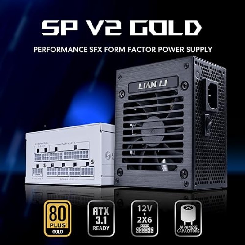 LIAN LI SP V2 750W SFX POWER SUPPLY 80 GOLD, LOW NOISE, ATX 3.1, PCIE 5.0, WHITE