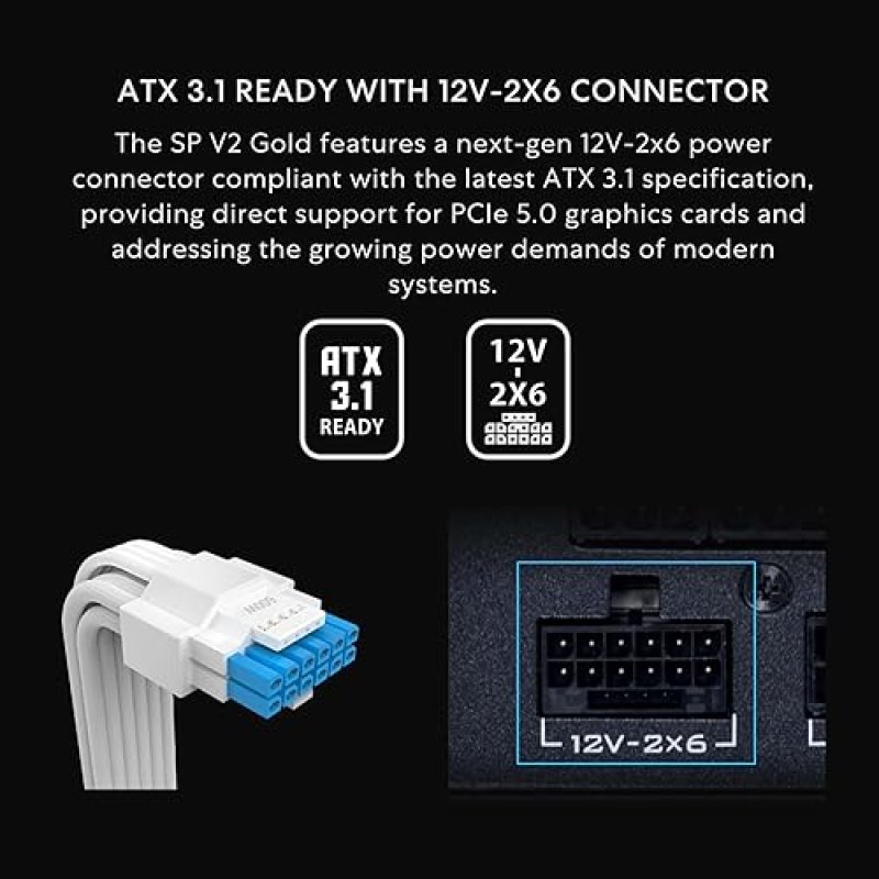 LIAN LI SP V2 750W SFX POWER SUPPLY 80 GOLD, LOW NOISE, ATX 3.1, PCIE 5.0, WHITE