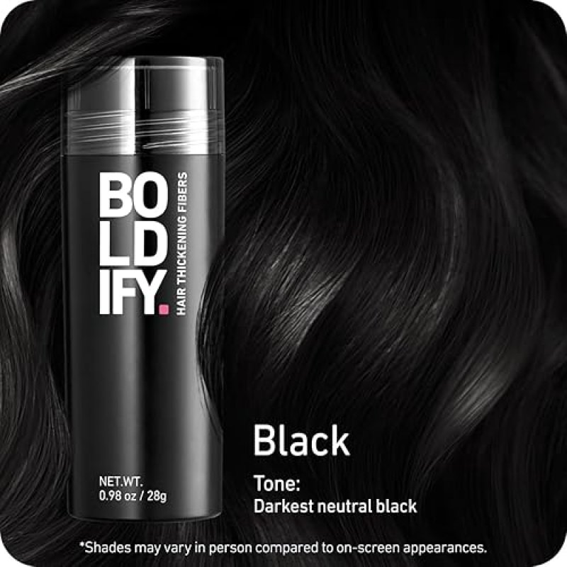 BOLDIFY HAIR FIBERS 28G - THICKEN THINNING HAIR INSTANTLY, 14 SHADES FOR MEN WOMEN, BLACK