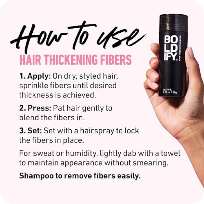 BOLDIFY HAIR FIBERS 28G THICKER, FULLER HAIR INSTANTLY 14 SHADES FOR MEN WOMEN, BLACK