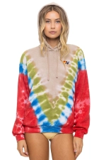 AVIATOR NATION  HAND DYED V RELAXED PULLOVER HOODIE - TIE DYE SAND // BLUE RED