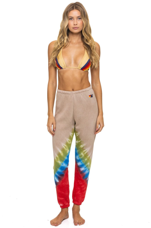 AVIATOR NATION HAND DYED V SWEATPANTS - TIE DYE SAND // BLUE RED