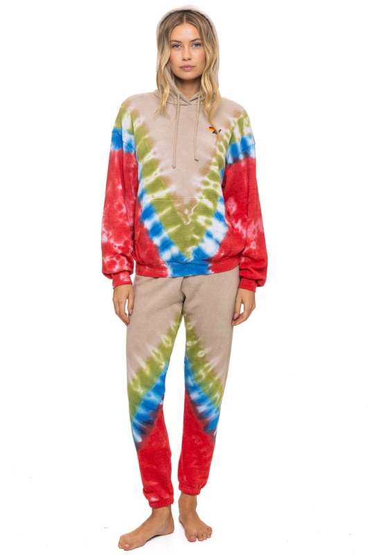 AVIATOR NATION HAND DYED V SWEATPANTS - TIE DYE SAND // BLUE RED