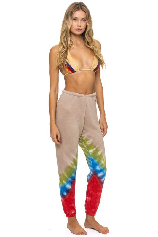 AVIATOR NATION HAND DYED V SWEATPANTS - TIE DYE SAND // BLUE RED
